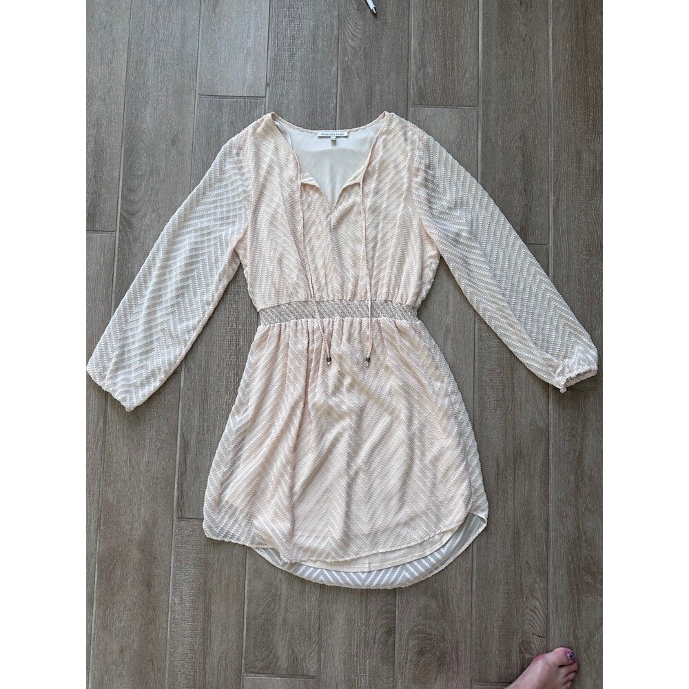 Daniel Rainn Dress Womens Large Blush Pink Chevron Textured Sheer Sleeve Boh